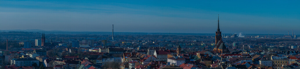Naklejka premium A panorama of Tarnów with cathedral and town hall as well as a factory in the west of the city 