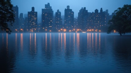 Fototapeta premium Cityscape at Night After Heavy Rainfall