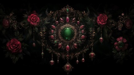 Fototapeta premium Opulent Emerald and Ruby Floral Ornament