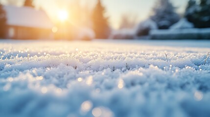 Fototapeta premium Winter Sunset Over Snowy Grass Blades