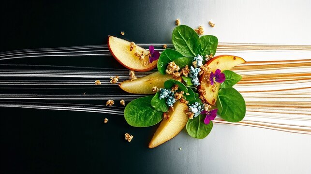 Apple and Spinach Salad with Walnuts – Creative Plating in High Cuisine Style for Menus, Culinary Blogs, and Gourmet Projects