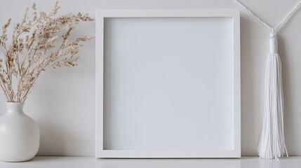 A clean white photo frame with a graduation tassel hanging on the corner