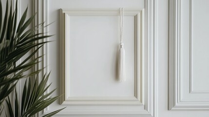 A clean white photo frame with a graduation tassel hanging on the corner