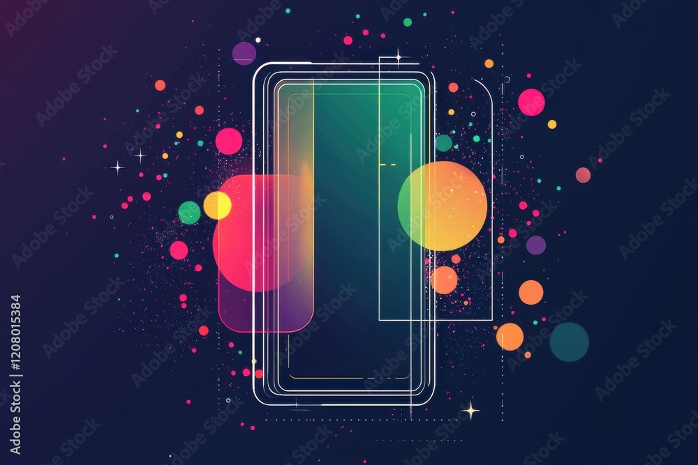 Wall mural colorful abstract mobile app background with geometric shapes and bokeh lights