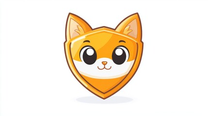 Fototapeta premium Adorable Orange Cat Face Inside Golden Shield
