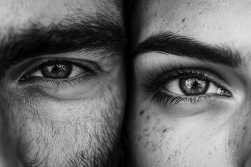 Intense Gaze: A Captivating Black and White Portrait of a Couple's Connection