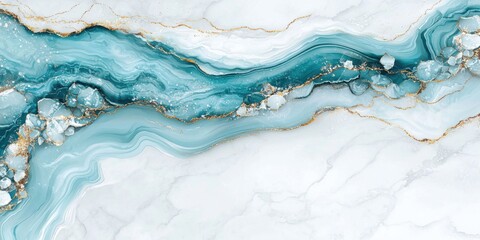 Serene Turquoise Marble Textures with Golden Accents and Swirls