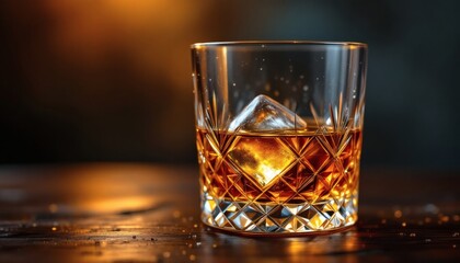 Amber Liquid Delight: A Glass of Whiskey with Ice