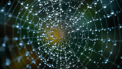 Naklejka premium Close-up of dewdrops on a spiderweb