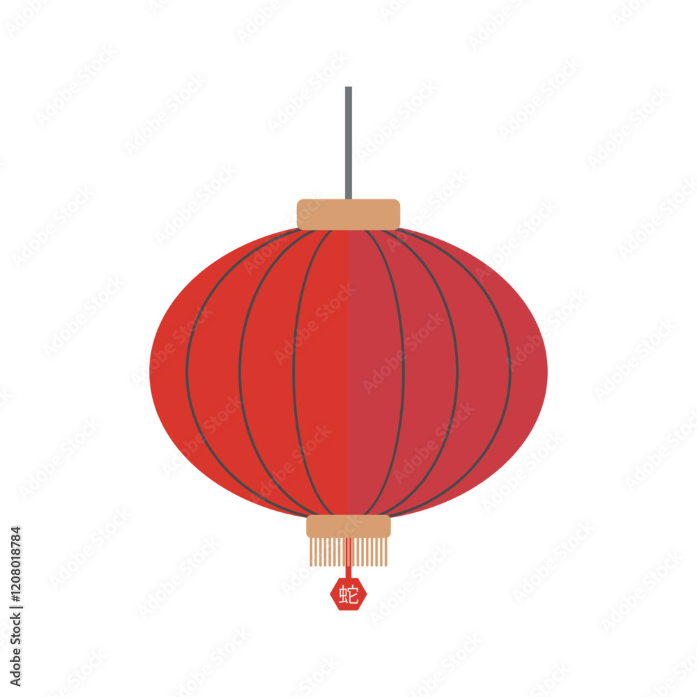 Poster chinese lantern in flat design. red new year paper lamp with tassel. vector illustration isolated.