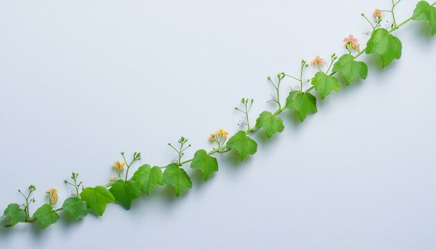 초록색 덩굴이 그래프 선을 따라 뻗어나가는 디자인, 덩굴마다 작은 꽃이 피어남