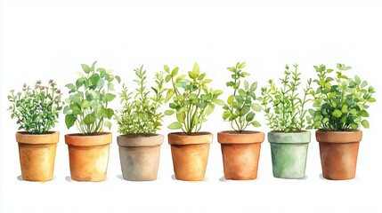 Fototapeta premium Watercolor Potted Flowers in Bloom, Vibrant Watercolor Art of Potted Flowers, Perfect for Garden Decorate and Botanical Illustrations