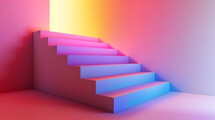 Vivid cubes transitioning in color gradients, forming a staircase against a neutral background