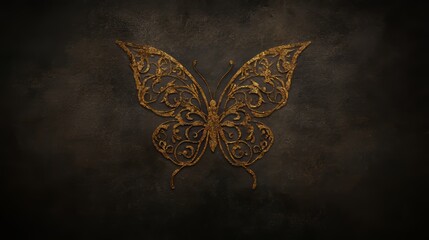 Ornate Golden Butterfly on Dark Textured Background