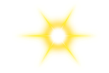 Glowing starlight explosion on transparent background. Bright yellow radiant effect decoration with rays and sparkles. Sunrise, shining gradient glitter, and vivid flare glare texture for sundown
