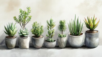 Fototapeta premium Watercolor Potted Flowers in Bloom, Vibrant Watercolor Art of Potted Flowers, Perfect for Garden Decorate and Botanical Illustrations