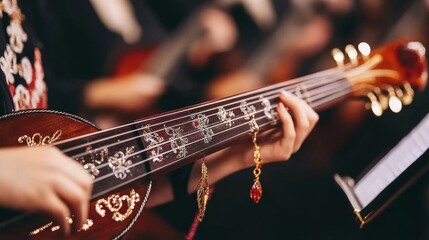 Fototapeta premium Ornate Guitar Musician Close Up Performance Shot