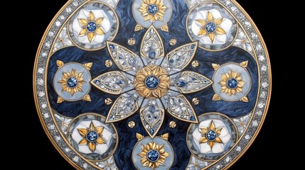 Ornate Jewel-Encrusted Circular Mandala Design