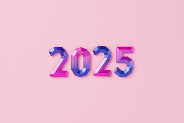 Festive colourful numbers forming 2025 on pastel pink background. Vibrant birthday or new year numbers