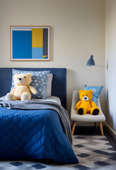 Modern cozy minimalist children's room featuring a cozy bed and comfort study Area