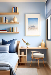 Modern cozy minimalist children's room featuring a cozy bed and comfort study Area