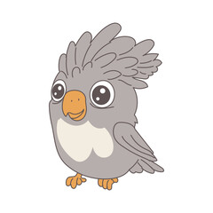 Cute domestic parrot in flat design. Friendly pet and playful tropical bird. Vector illustration isolated.