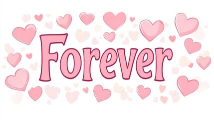 Pink Hearts Surround The Word Forever
