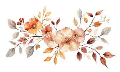 colorful brown flower wreath on white blank background