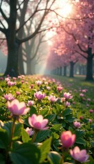 Fototapeta premium Natur im Fr?hjahr mit ReifeFrau und bl?henden B?umen, foliage, blossoming, flower