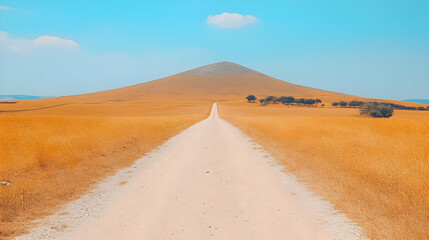Road to Hilltop, Prairie, Sunny Day, Travel