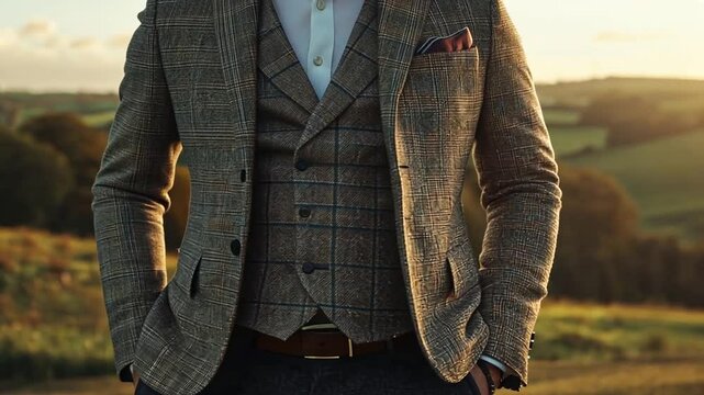 Man in Brown Tweed Suit Jacket in the Countryside