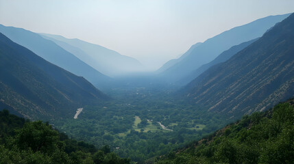 Fototapeta premium Smoky Mountain Valley Vista, Road, Haze