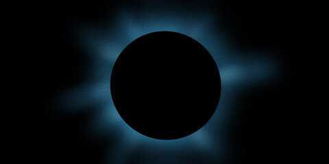 blue abstract, grainy, solar eclipse on black background