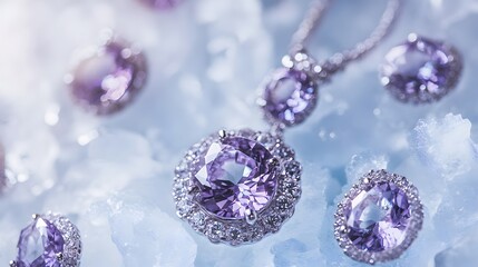 Dazzling Purple Gemstone Jewelry on a Soft Frosted Background