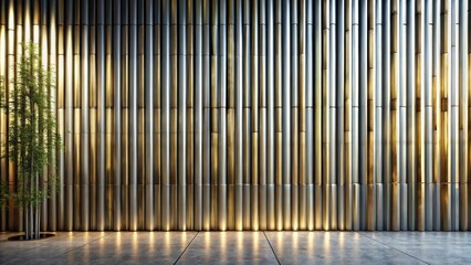 Obraz premium Modern Minimalist Interior Design with Metallic Wall Feature and Greenery