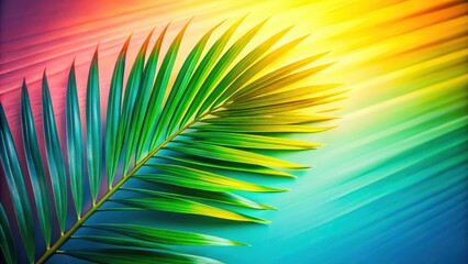 Obraz premium Vibrant Palm Frond on a Colorful Gradient Background, Perfect for Summer Designs and Tropical Themed Projects
