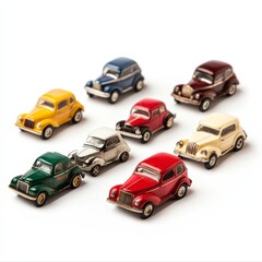 Naklejka premium Vintage Toy Cars Collection on White Background