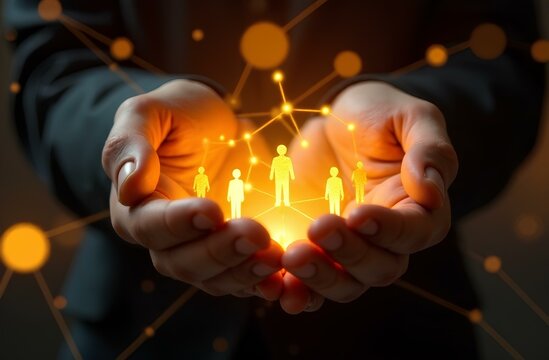 Global social network connection concept, hands with connecting people icon link on the internet