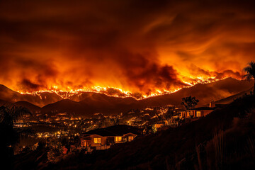 Smoke and fire in the mountains, thousands of acres burning, view from above
