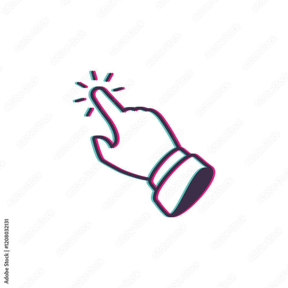 Poster click here the button. hand sign with touching a buttons or pointing finger. hands cursor icon.