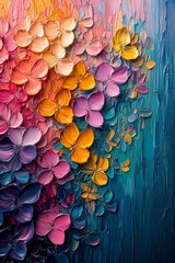 Vibrant floral artwork abstract art gallery oil painting colorful palette close-up view nature concept