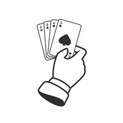 Four aces poker hand icon. Hand holding four aces on white background.