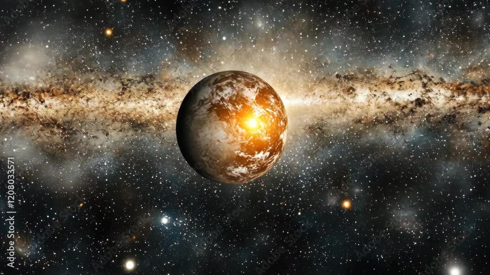 Canvas Prints bright planet illuminated against a backdrop of swirling galactic clouds and distant stars in the co