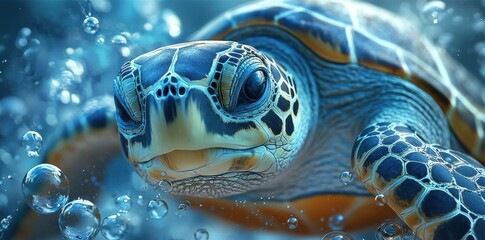 Fototapeta premium Sea Turtle Swimming Gracefully Through Crystal Clear Ocean Waters