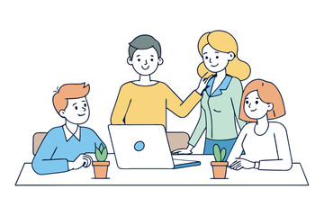 A team collaboration scene in an office vector art illustration.eps
