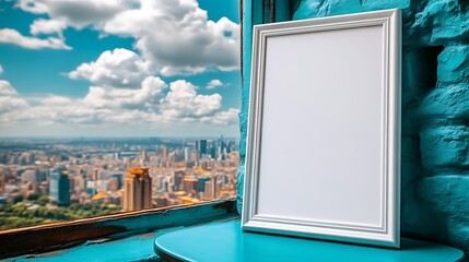 Blank Frame Overlooking City Skyline View