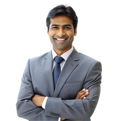 Confident Indian Businessman Portrait Professional Success tie suit grey team work smile  