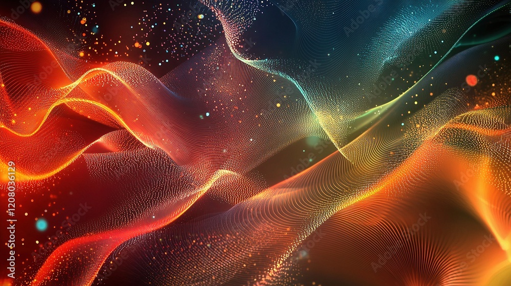 Poster dynamic abstract technology background with wavy lines and points