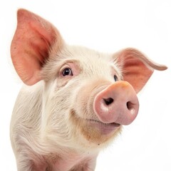 Close-up Piglet Portrait Creamy Fur, Pink Nose, Curious Gaze, Animal Photography, Pig, Farm Animal Pig, Pet pig