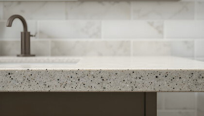 Modern speckled countertop detail grey white speckled quartz surface texture